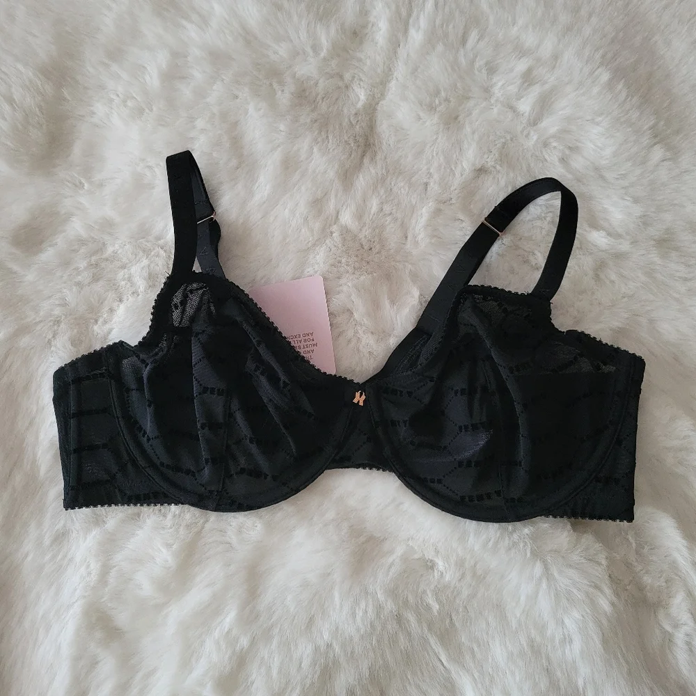 💋SAVAGE X FENTY BY RHIANNA FLOCKED LOGO UNLINED DEMI BRA SIZE 38DD